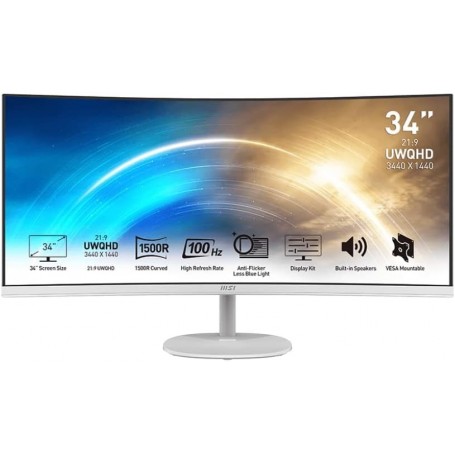 MSI Pro MP341CQW Écran Bureautique Incurvé 34" UWQ,HDHaut-Parleurs Intégrés, DP 1.2a, HDMI 2.0b