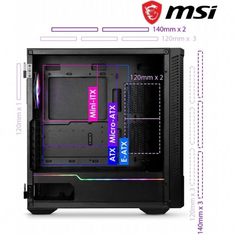 MSI MPG Velox 100R Boîtier PC Gaming Noir 4 Ventilateurs ARGB 120